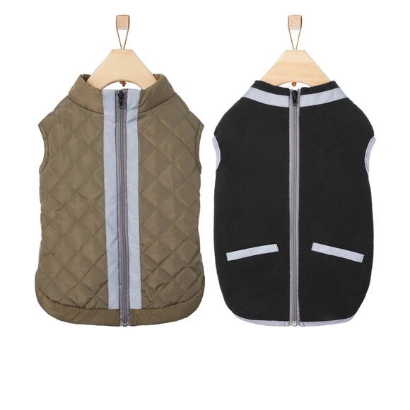 Reversible Dog Jacket - Black and Olive XL - Picture 2 of 4